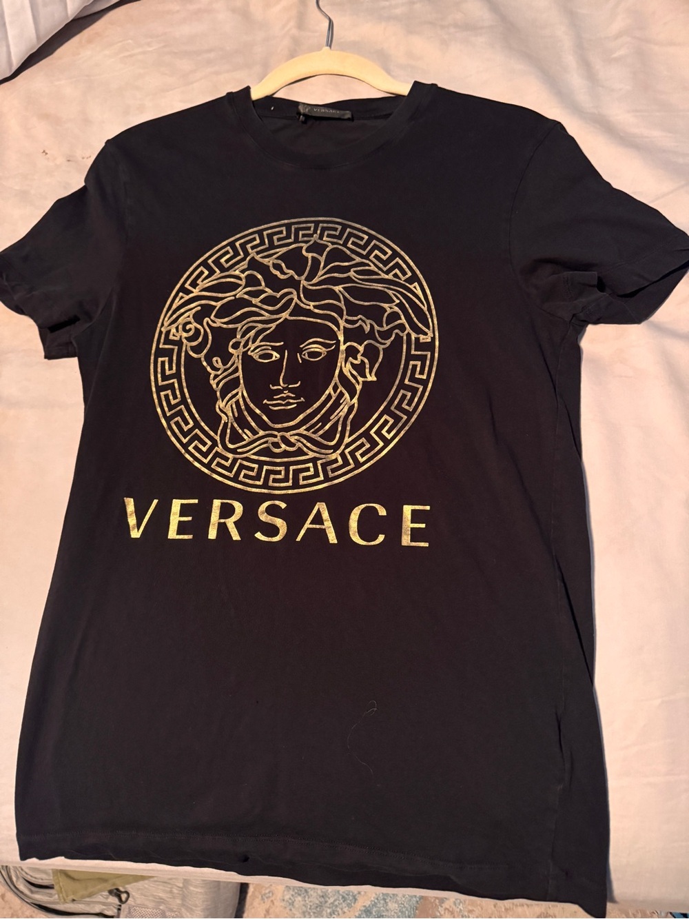Versace Black Tee with Gold Medusa